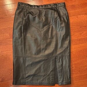 CBO New York Dark Brown Leather Pencil Skirt with slit